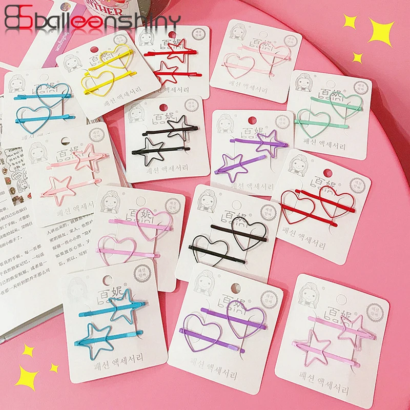 

BalleenShiny 2PCS Love Heart Girly Hairpins Baby Girls Star Candy Color Fashion Cute Headwear Chidlren Women Beauty Hair Clip