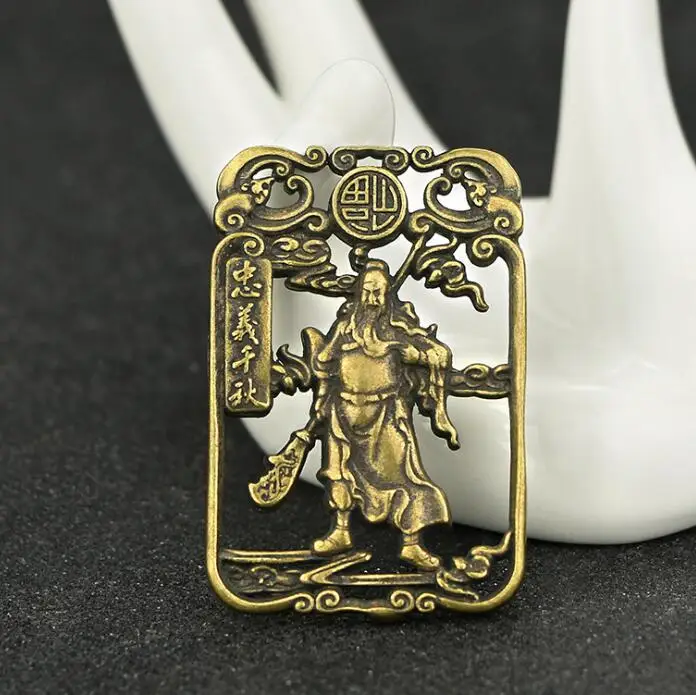 Китайская латунная резная карточка благословение Guan Gong Yu изысканные маленькие