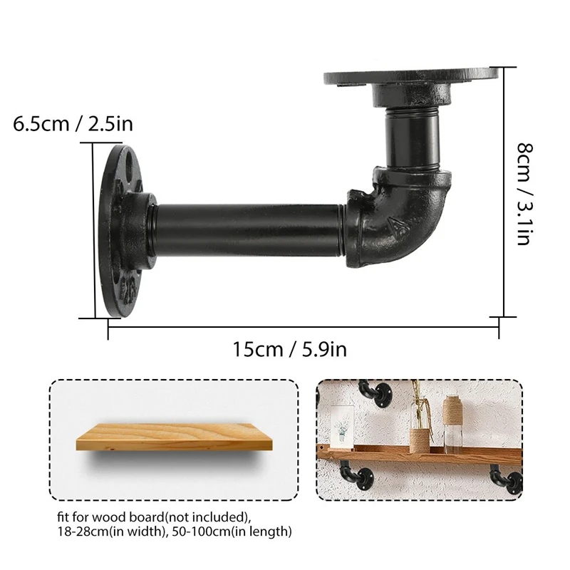 2 шт. промышленный черный железный трубный кронштейн, настенный плавающий стеллаж, подвесная настенная фурнитура, Декор для дома, стеллажи Hardwar