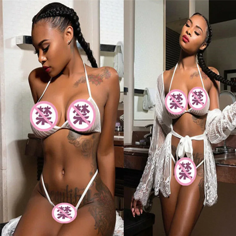

Ladies Sexy Swimwear Beachwear Three-Point Perspective Striped Bikini Underwear Set