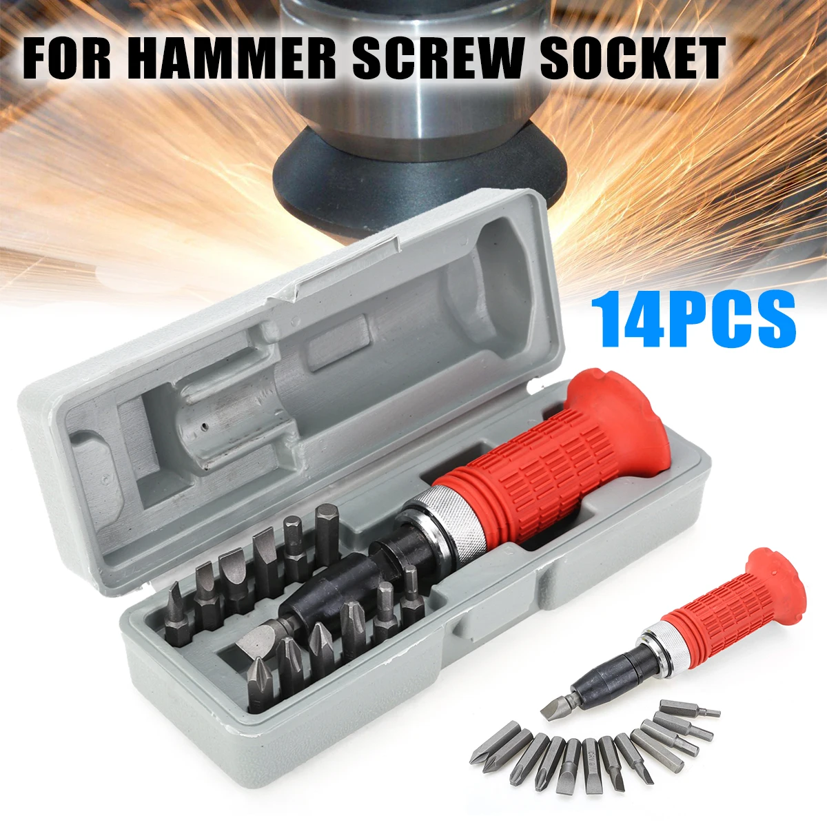 

Multipurpose Impact Driver Set 1/4in Drive Hammer Screw Socket Drive Tool Screwdriver + Chisel Bits With Case