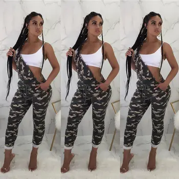 

Casual Fashion Loose Women's Camouflage Jumpsuit Strap Dungarees Harem Pants Overalls Sleeveless Daily Clothes Stylish Girls