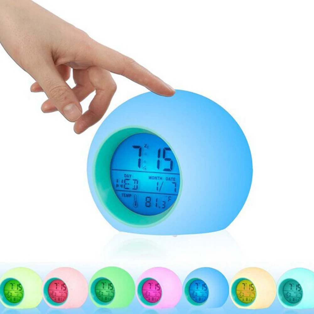 

7 Color Glowing LED Change Digital Alarm Clock Thermometer Cube Clock Time Night Glowing Cub Data Week and Temperature Display