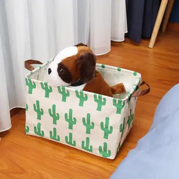 

Folding Canvas Square Storage Basket Cactus Print Large Capacity Kids Toys Dirty Clothes Laundry Bucket Organizer