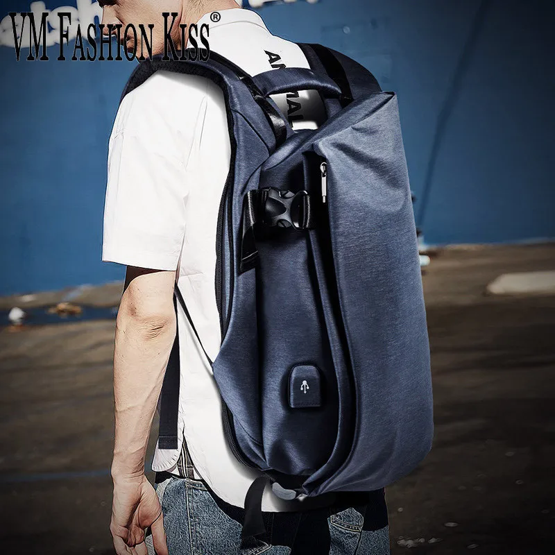 

VM FASHION KISS Brand Oxford USB Charging Waterproof Men Black Travel Daypacks Laptop 17.3"Large Capacity School Music Backpack