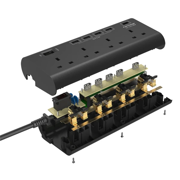CLAITE 5V 2.4A штепсельная вилка Великобритании 4 розетка с переключателем 5 usb портов
