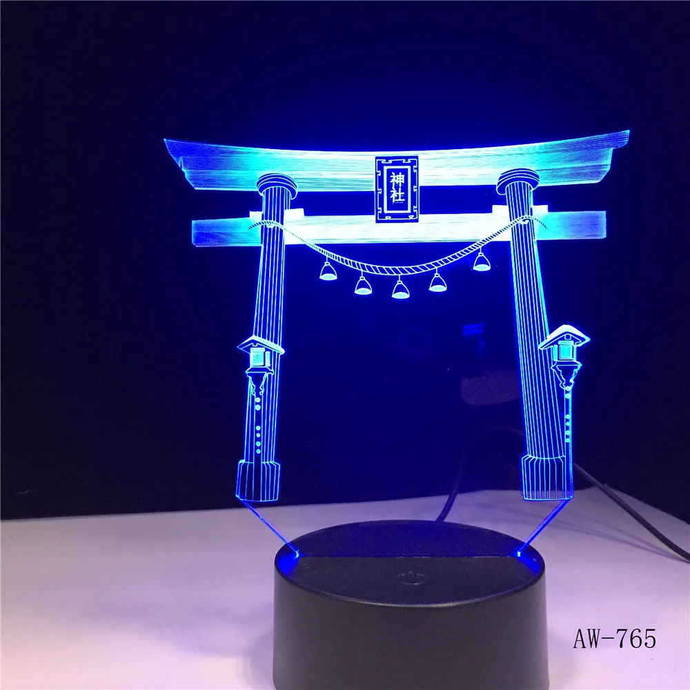 Японский Shrine Jinja USB 3D светодиодный ночник многоцветный RGBW праздничный подарок