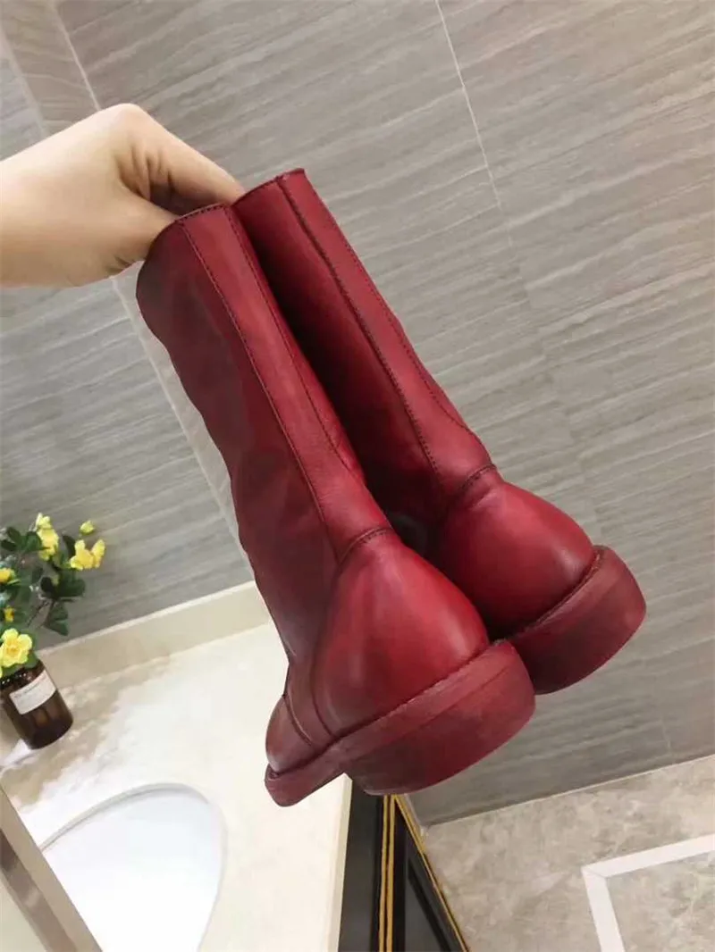 

Zipper Front Knight Style Women Fashion Short Boots Round Toe Female Square Med Heel Martin Boots Real Leather Vintage Boots