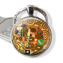 Gustav Klimt Art Key Chain Ring Klimt's Fulfillment Keychain Art Glass Dome Klimt Keyring Couple Lovers Romantic Valentine Gift gustav klimt drawings