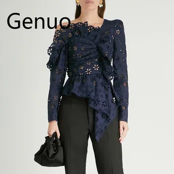 

Lace Shirts Blouse Female Long Sleeve Off Shoulder Hollow Out Asymmetrical Tops Female Autumn 2019 Sexy Fashion