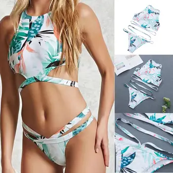

Women One Piece High Waist Bikini Bandage Cross Monokini Swimwear Bathing