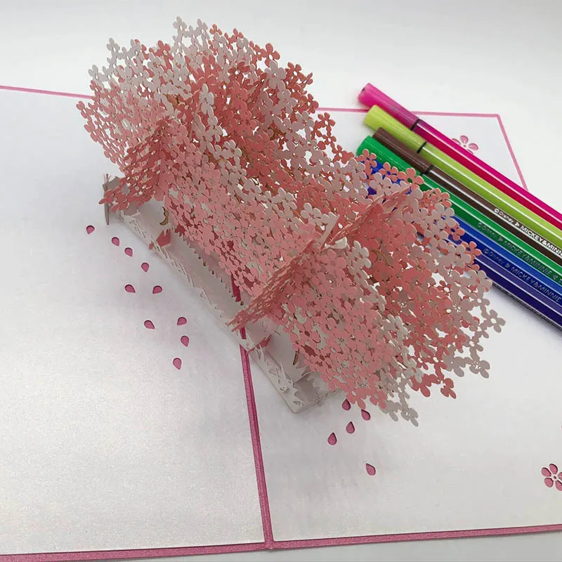  Romantic Pink Cherry Tree Greeting Card 3D Valentine's Day Birthday Decor Exquisite Gift Cards Wedd - 33003329484