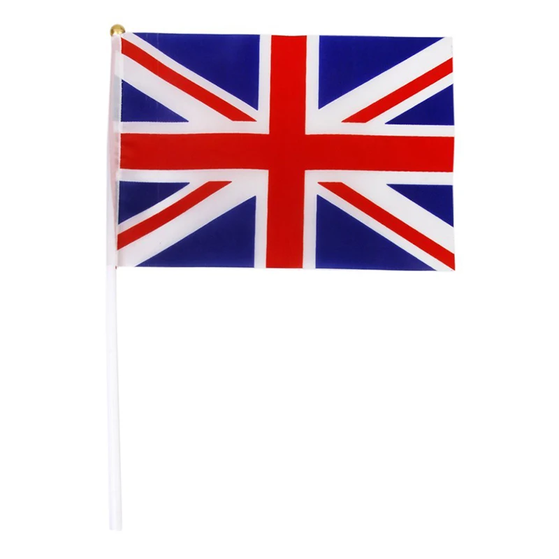 

Hand Waving Union Jack Flags Plastic Poles 21 x 14cm Pack of 12 Red + white + blue