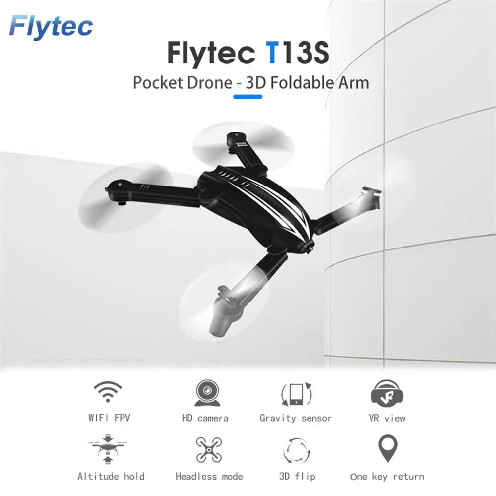 

Flytec T13S Folding RC Drone 2.4GHz 4CH WiFi Foldable FPV Quadcopter Unique Folding Arm Design With 720P HD Camera LED Lights