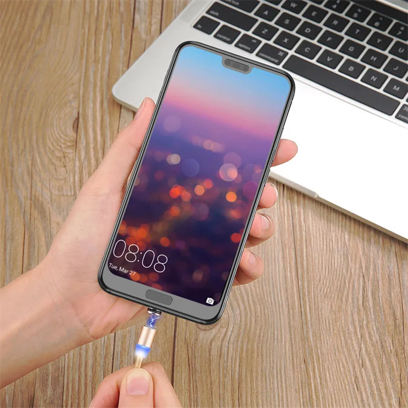 Магнитный кабель USLION светодиодный Type C Micro USB для зарядки iPhone XS MAX магнитное