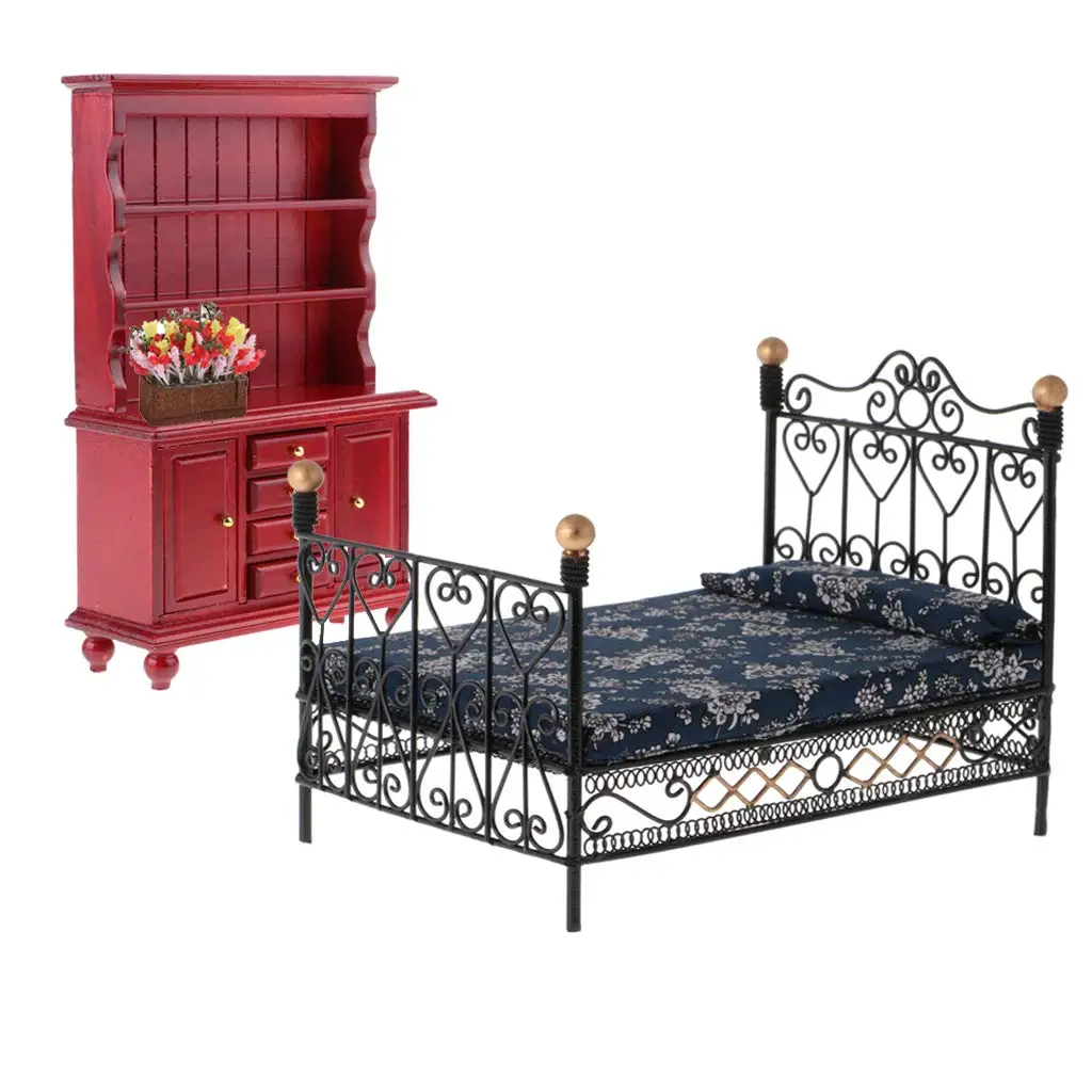 Dollhouse Wooden Furniture Classical Bedroom Set 1:12 Miniature Accessories