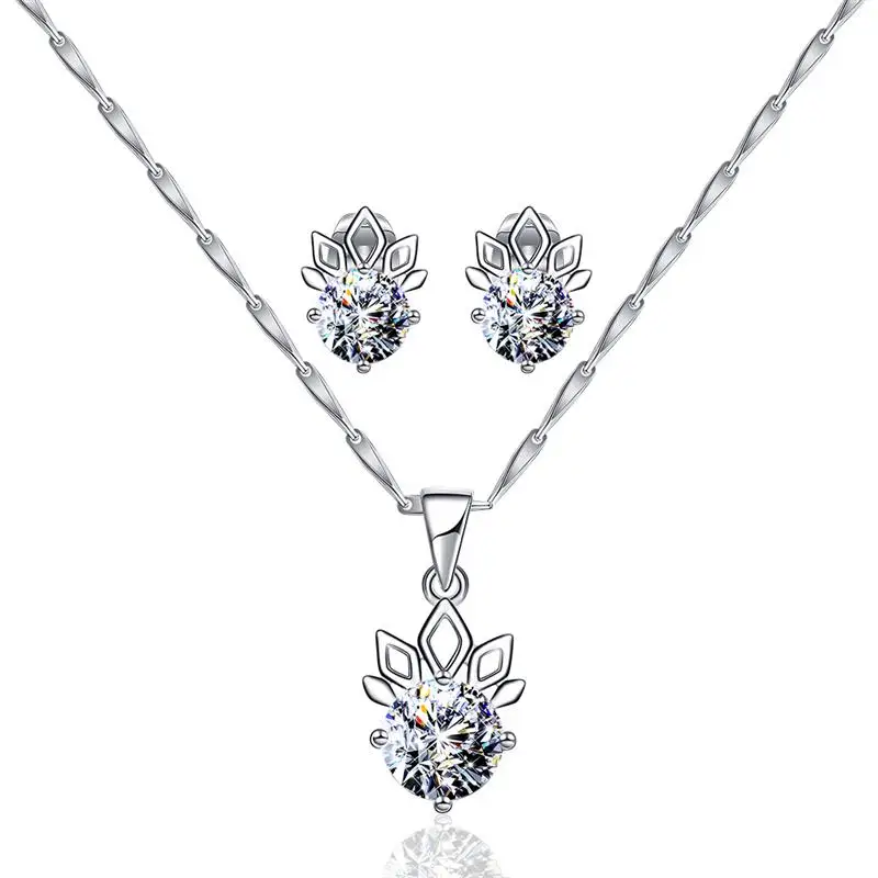 

DOTSHE Simple Necklace Earring Jewelry Sets For Women Flower Shape Wholesale Silver Color Chain Necklace Stud Earring