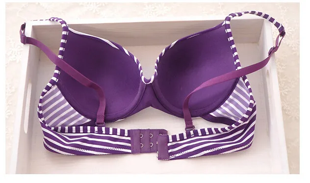 New 2014 cotton striped seamless push up thin cup lingerie set for girl cute and comfortable bra underwear set()