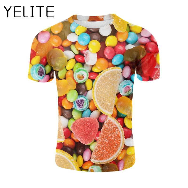 YELITE Sweet Sugar Printed T shirt Colorful Candy 3D T Shirt Chocolate ...