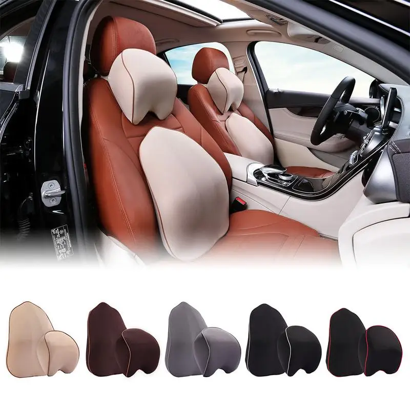 

5 Colors Car Headrest Lumbar Set Car Pillow Seat Headrest Car Memory Foam Headrest 2 Piece Set