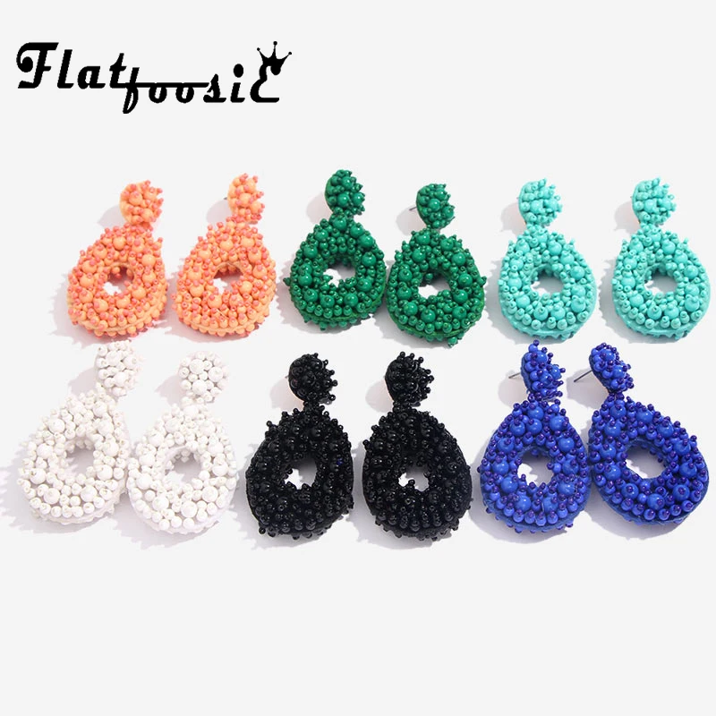 Женские серьги с кисточками Flatfoosie модные синие ручной работы бусинами для