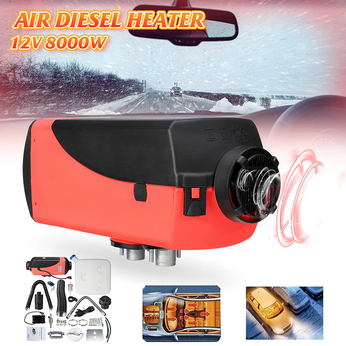

Car Trucks Bus Boat 12V 10L 8KW LCD D iesel Air Heater Tank Planar Motorhome Silencer LCD Screen Control RV Automatic Various