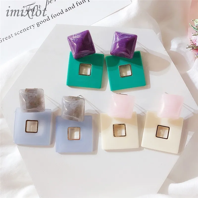 

Simple Hit Color Round Vintage Design Geometric Acrylic Earrings Square Tortoise Shell Resin Acrylic Earrings for Women