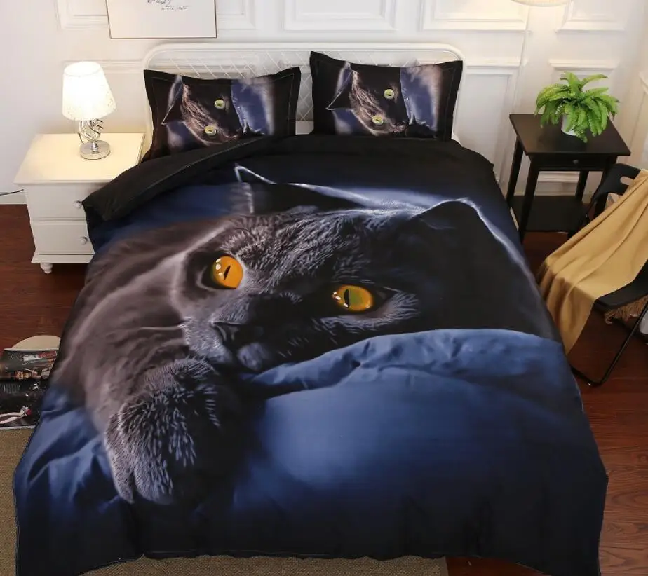 3D комплект постельного белья Черный кот принт хлопок пододеяльник набор реалистичное постельное белье с наволочкой Простыня Набор домашнего текстиля