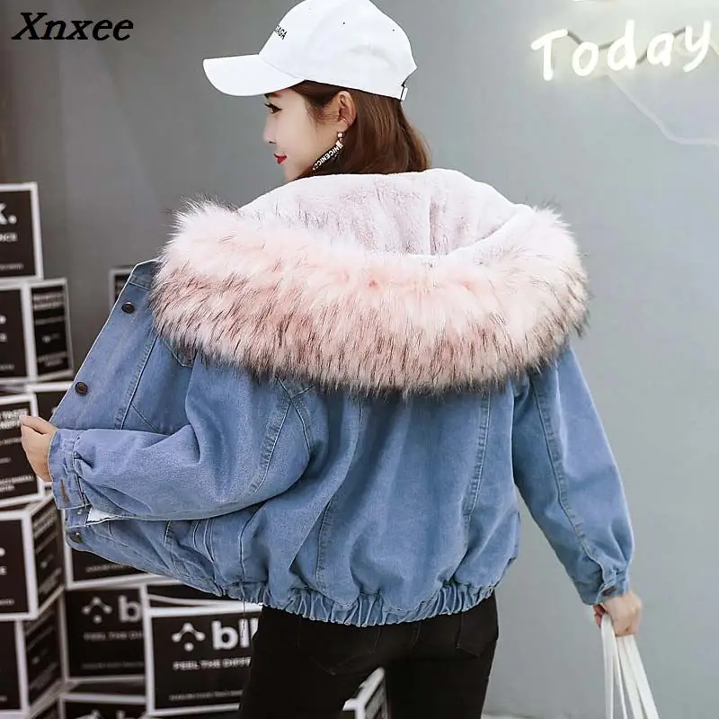 

2018 New Warm Winter Bomber Women Spring Autumn Hooded Coat Jeans Denim Jackets Basic Ladies Top Windbreaker Female Large Xnxee