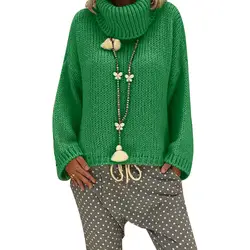 Повседневный Женский Зимний вязаный пуловер сплошной цвет водолазка свитер с длинным рукавом осень свитер свободная уличная одежда