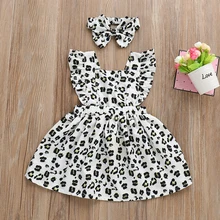 Для маленьких летняя одежда для девочек без рукавов с рюшами и леопардовым принтом вечерние платье Сарафан 2 шт