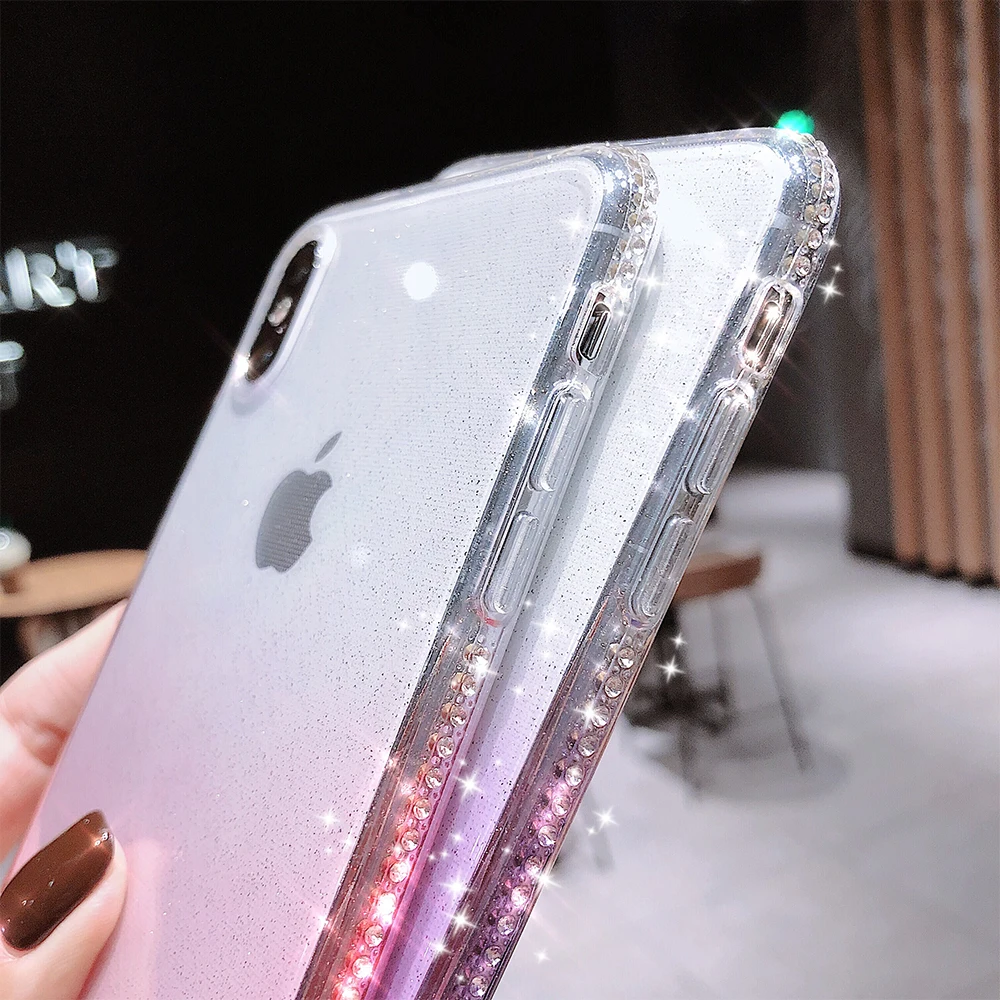 

Moskado Diamond Bezel Gradient Color Phone Case for iphone XS MAX XR X8 7 6 6S Plus Transparent TPU Soft Cover