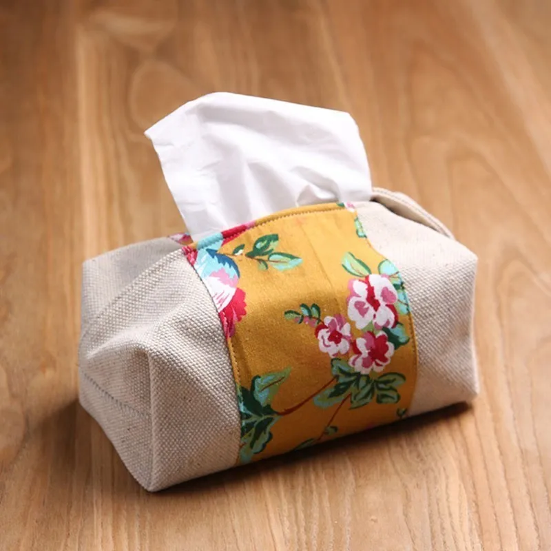

Cotton Flax Linen Cloth Tissue Handkerchief Box Desktop Holder Paper Towel Storage Bag Napkin Case Plant Flower Lace Pattern