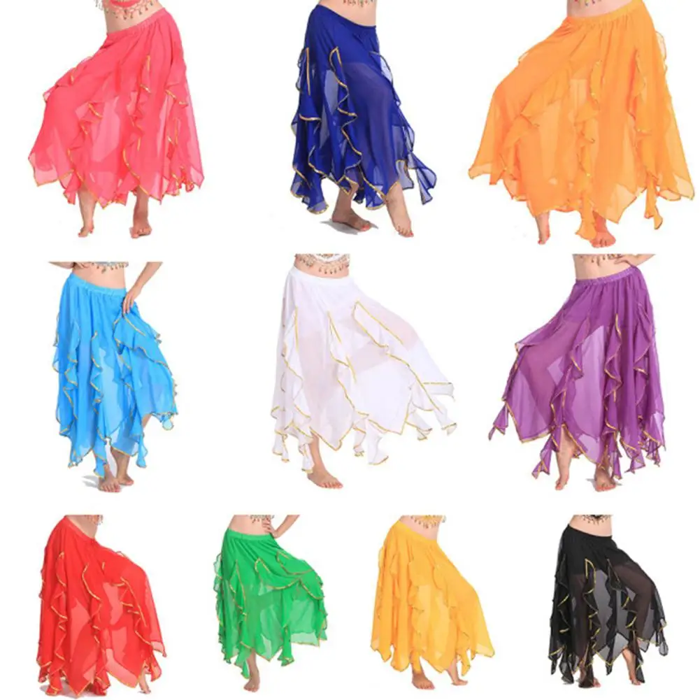 

Belly Dancing Chiffon Soft Expansion Skirt Women Lace Golden Hemline Dance Clothing Practice Performance Dance Costume Wear