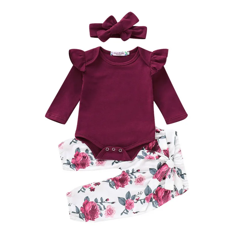 Cute Newborn Baby Girls Tops Romper Floral Pants Outfits Set Clothesin