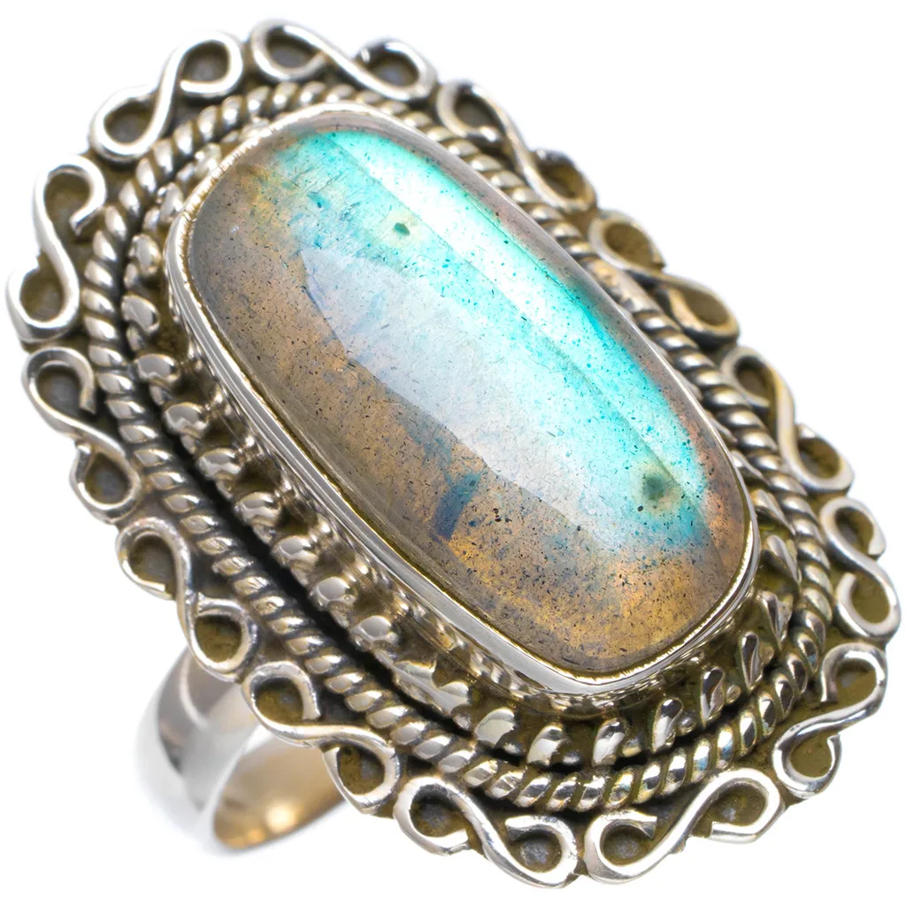 

Natural Blue Fire Labradorite Handmade Unique 925 Sterling Silver Ring 8.25 A1125