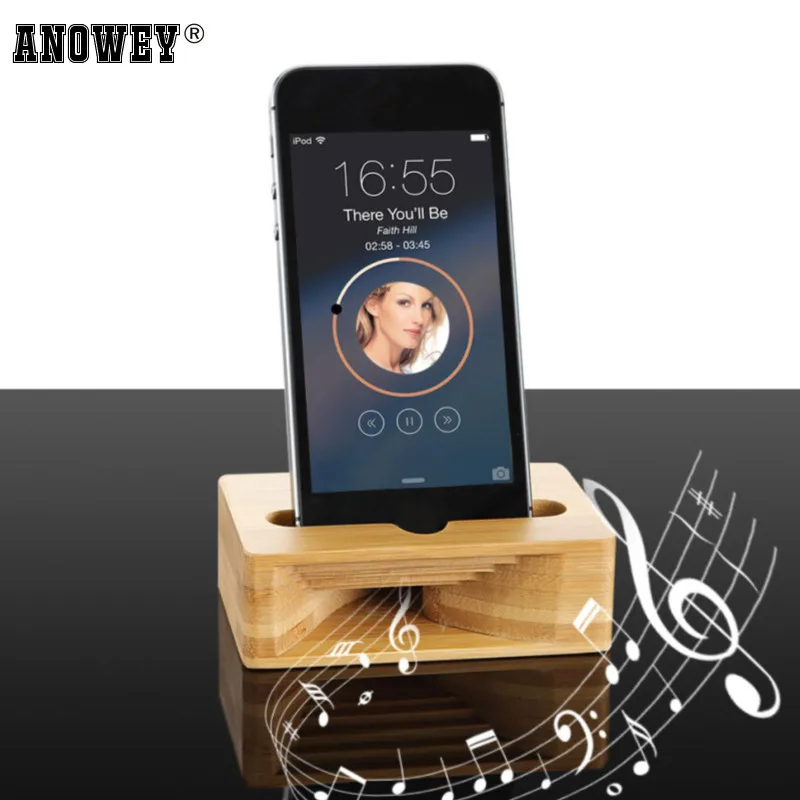 Wood Phone Stand Speaker For iPhone Samsung Xiaomi Bamboo