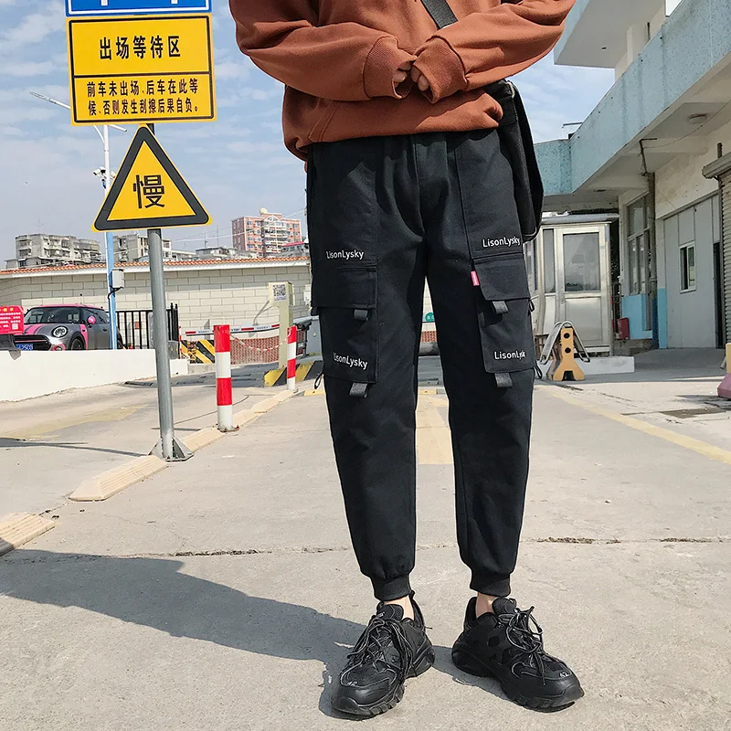 Men's trousers 2019 new spring overalls loose feet washed youth trend large size M-5XL trousers sports casual men's clothing