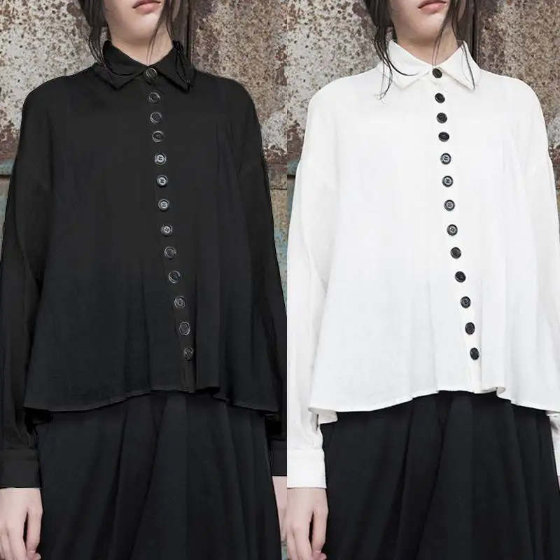 

Celmia 2019 Spring 5XL Women Linen Blouses Casual Long Sleeve Buttons Tunic Tops Loose Ruffles Shirts OL Office Lady Blusa Femme