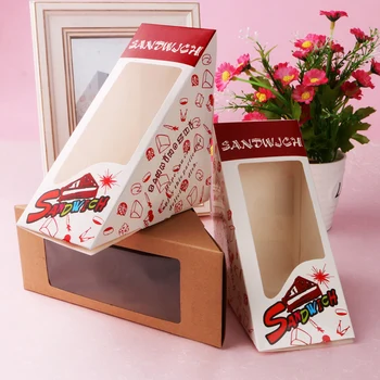

12 PCS Disposable Paper Sandwich Box With Windows Fast Food Shop Restauran Sandwich Packaging Supplier Wholesale Custom Logo