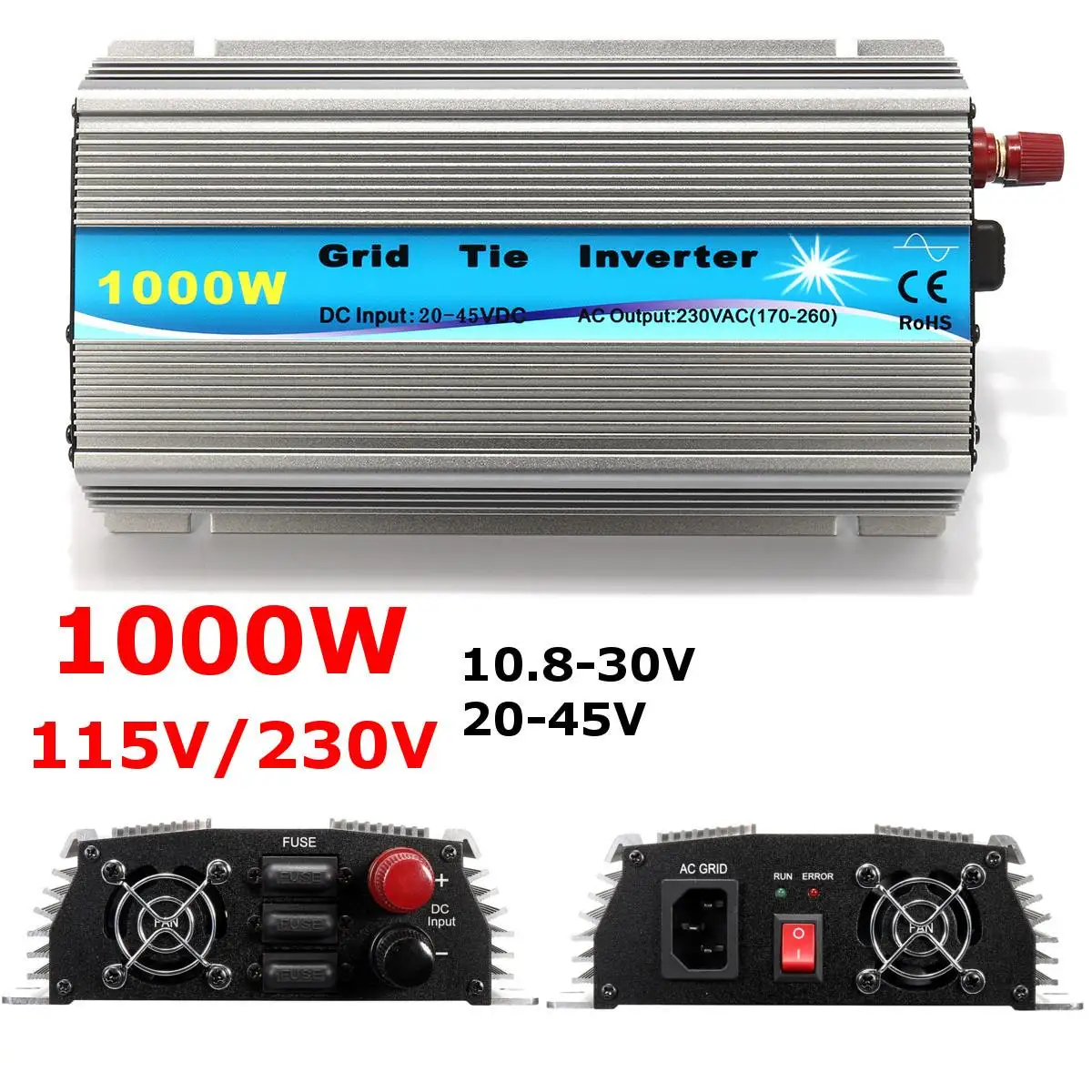 

1000W 30V/36V Grid Tie Inverter MPPT Function Pure Sine Wave 110V Or 230V Output 60 72 CELLS Panel Input On Grid Tie Inverter