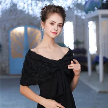 Новая длинная шифоновая Свадебная шаль, черный 3D цветок, Модный женский летний палантин, аксессуары, вечерняя накидка для вечеринки, накидка ручной работы