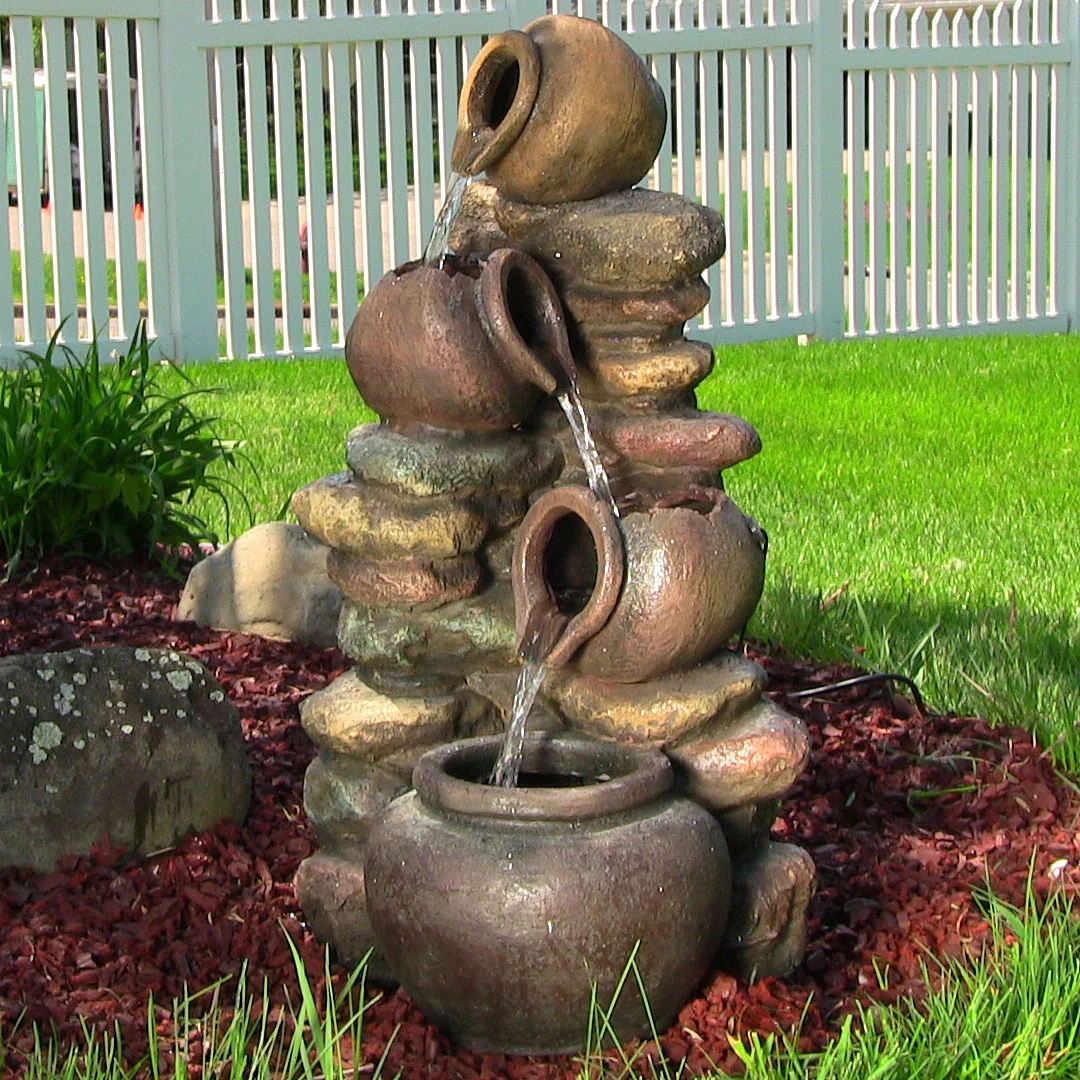 Sunnydaze Honey Pot with Stones Outdoor Garden Water Fountain with LED