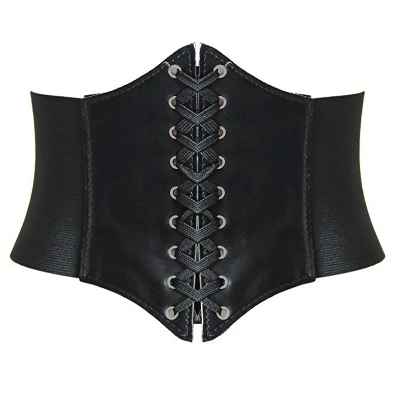 Sexy Women Corset Belt PU Leather Splice Lace-Up Elastic Cincher Wide Waistband Waist Strap Harajuku Accessories Wide Belts Lady