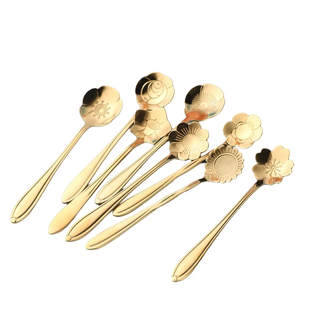 Best Offers 8pcs/Pack Flower Shape Spoons Set Dessert Tea Spoon Ice Cream Spoon Coffee 