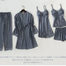 Женское сексуальное кружевное кимоно, атласное однотонное платье, ночная рубашка, элегантная женская пижама из вискозы