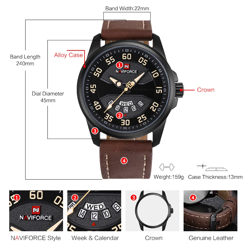 Новый Топ люксовый бренд NAVIFORCE мужские модные повседневные часы Мужские