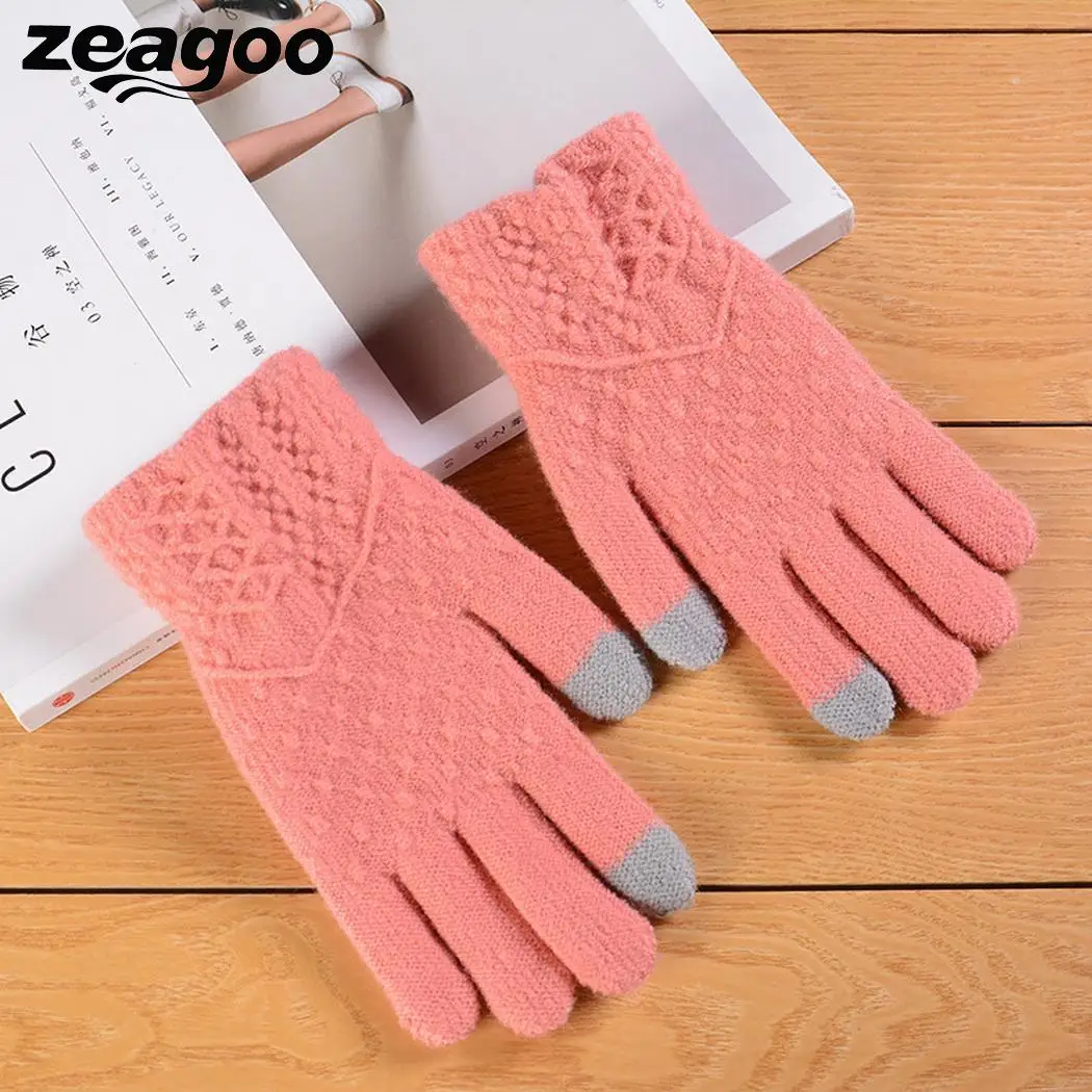 

Women Fashion Wool Knitted Gloves Warm Casual Wrist Winter Touch Screen Solid Mittens