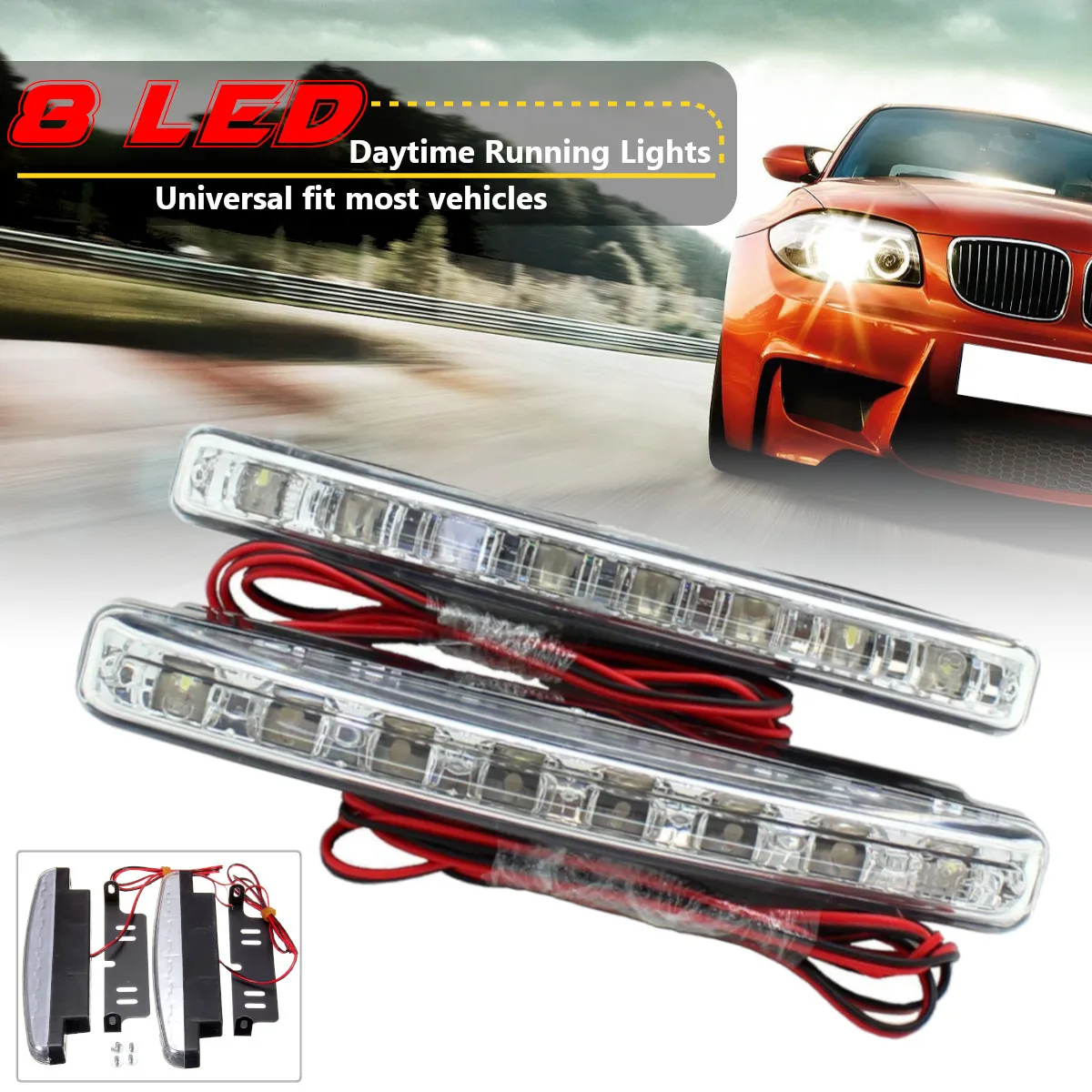 2pcs Universal 6000K 8LEDs Car LED Daytime Running Light DRL Fog font b Lamp b font