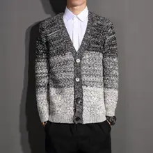 Осенне-зимний Повседневный продукт постепенного цвета вязаный кардиган мужской плюс размер свитер платье Мужчины